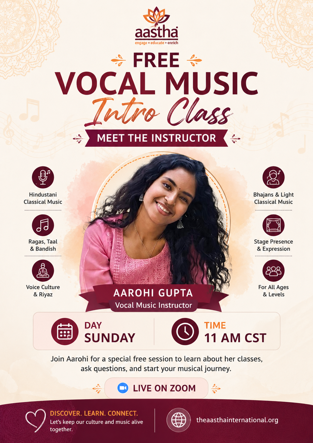 Free Vocal Music intro class – Aarohi Gupta – Meet the Instructor