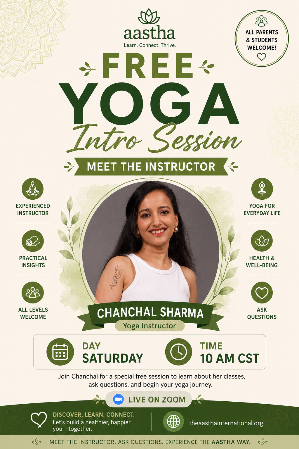 Free Yoga Intro Class – Chanchal Sharma – Meet the Instructor